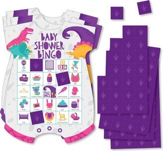 Big Dot of Happiness Roar Dinosaur Girl - Picture Bingo Cards and Markers - Dino Mite Trex Baby Shower Shaped Bingo Game - Set of 18