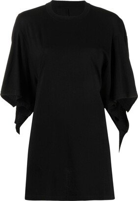 Draped-Sleeve Open-Back Blouse