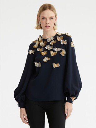 ODLR Butterfly Sequin Embroidered Blouse