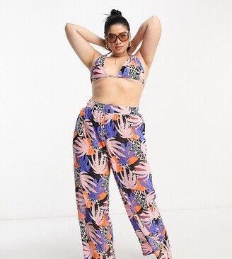 We Are We Wear Plus tania wide leg beach pants in cabana tropical print