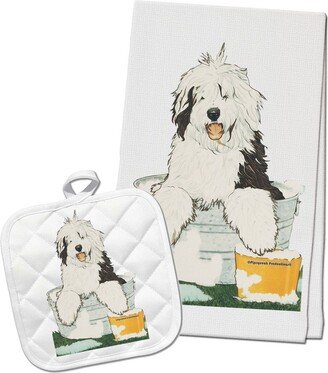 Old English Sheepdog Kitchen Dish Towel & Pot Holder Gift Set