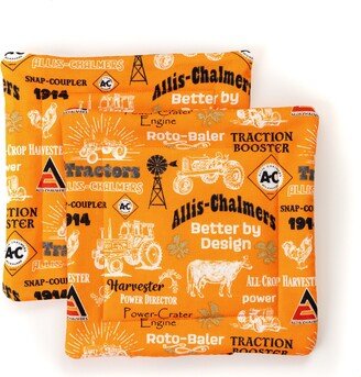 Allis Chalmers Ac Tractor Pot Holders, Set Of Two, Orange All-Over Words & Silhouettes Print