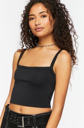 Women's Straight-Neck Cropped Cami in Black, XL