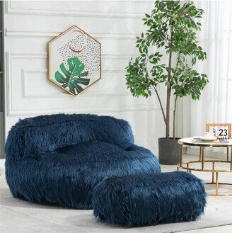 Lion Bean Bag Chairs And Ottoman,42.52 W Navy Faux Fur Bean Bag Bucket Chair,Fluffy Lazy Sofa for Adults and Kids-Maison Boucle