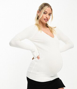 ASOS DESIGN Maternity rib sweater with v neck in cream