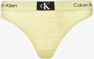 Womens Celery Sprig Animal-print High-rise Stretch-lace Thong