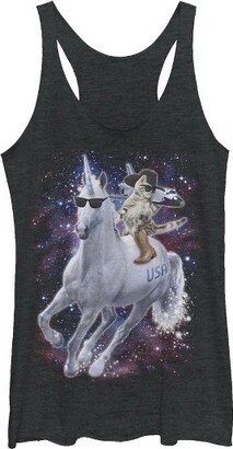 Women's Lost Gods Texas Boombox Cat and Unicorn Racerback Tank Top - Black Heather - X Small