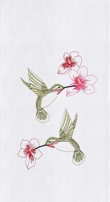 Hummingbird Flower Embroidered Flour Sack Cotton Kitchen Towel