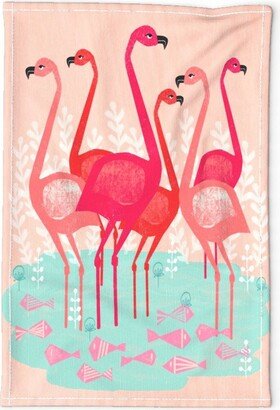 Bright Flamingos Tea Towel - Pink By Andrea Lauren Colorful Kitsch Retro Linen Cotton Canvas Spoonflower