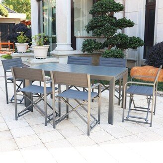 Aoodor Outdoor 6-10 Person Aluminum Patio Extendable Dining Table, Rectangular Table & 6 Chairs