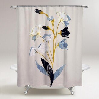 'White Flowers with Ochre' Floral and Botanical Decorative Shower Curtain Florals - Blue, Gold