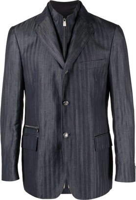 Single-Breasted Striped High-Neck Blazer