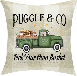 Puggle & Co. Apple Orchard Truck Pillow Cover ~ Pick Your Own Bushel Buffalo Plaid 18 X Cover Only~