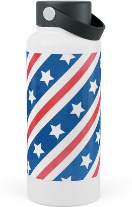 Photo Water Bottles: Stars & Stripes - Diagonal Stainless Steel Wide Mouth Water Bottle, 30Oz, Wide Mouth, Blue