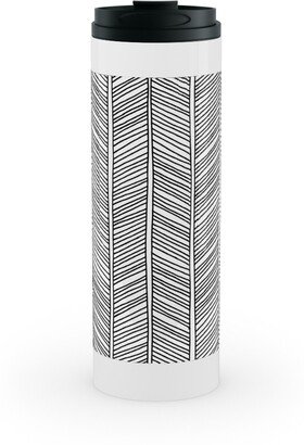 Travel Mugs: Vines + Lines - Neutral Stainless Mug, White, 16Oz, Black