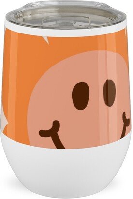 Travel Mugs: Smiley Floral - Orange Stainless Steel Travel Tumbler, 12Oz, Orange