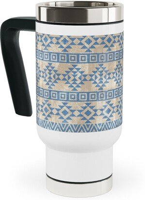 Travel Mugs: Modern Desert - Geometric Travel Mug With Handle, 17Oz, Blue