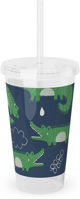 Travel Mugs: Cute Alligators - Green Acrylic Tumbler With Straw, 16Oz, Green