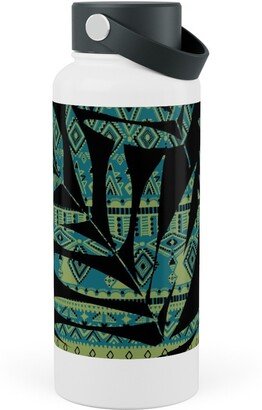 Photo Water Bottles: Patterned Palm - Dark Stainless Steel Wide Mouth Water Bottle, 30Oz, Wide Mouth, Black