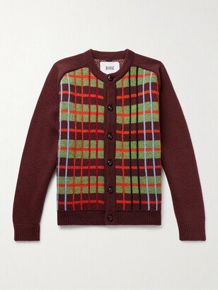 Checked Jacquard-Knit Merino Wool Cardigan