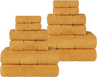 12Pc Zero Twist Cotton Waffle Honeycomb Plush Soft Absorbent Towel Set-AB