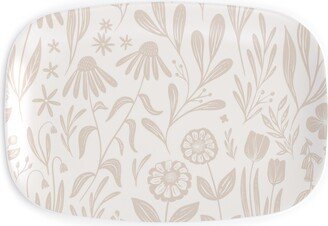 Serving Platters: Wildflowers - Tan And Cream Serving Platter, Beige