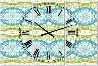 Designart Embossed Teal Pattern Iv Large Mid-Century 3 Panels Wall Clock - 23