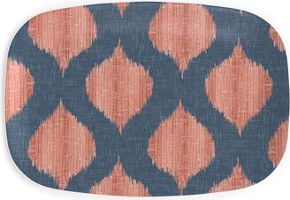 Serving Platters: Lela Ikat - Navy And Coral Serving Platter, Blue