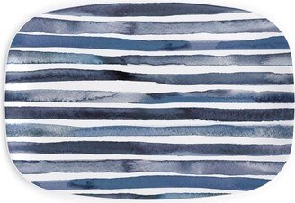 Serving Platters: Watercolor Stripes - Blue Serving Platter, Blue