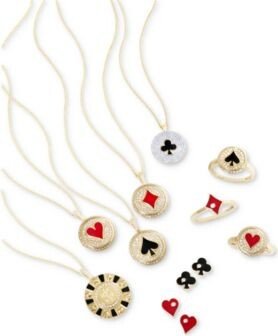 Diamond Enamel Playing Card Motif Jewelry Collection In 14k Gold