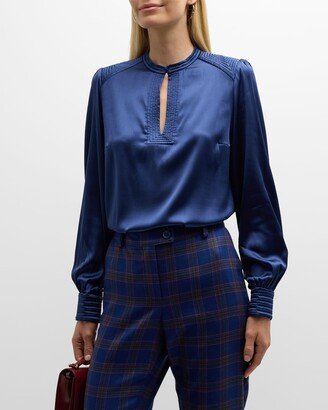 Maison Common Trapunto Keyhole Silk Blouse