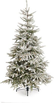 Home Heritage Snowy Abies Pine 6 Foot Prelit Flocked Artificial Christmas Tree, 500 Clear Fairy Lights, Quick Set-Up, Remote Control, and Stand, Green