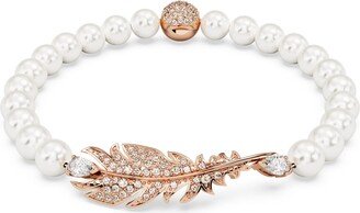 Nice bracelet, Feather, White, Rose gold-tone plated