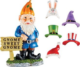 Collections Etc. Collections Etc Hand-Painted Seasonal Gnome Sweet Gnome Garden Statue 7.5 X 5.25 X 9 Blue