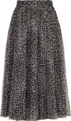 Animal Printed Flared Midi Skirt