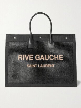 Large Logo-Embroidered Leather-Trimmed Canvas Tote Bag