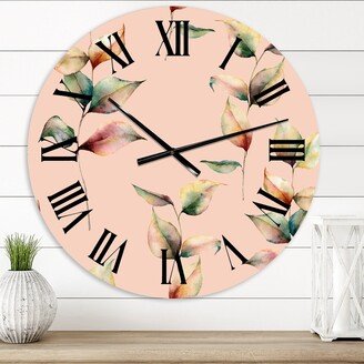 Designart 'Autumn Pink Leaves and Branch On Pastel Colors' Traditional wall clock