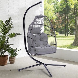 Outdoor Patio Rattan Wicker Folding Swing Egg Chair With Cushion