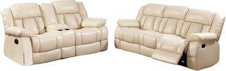 Bonded Leather Reclining Sofa Set, Ivory