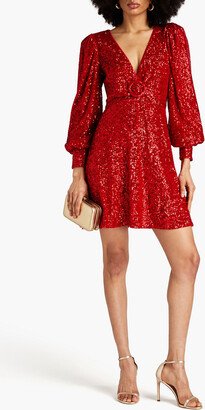 Gathered sequined tulle mini dress