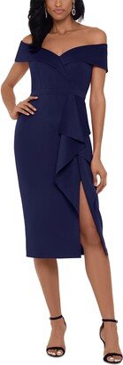 Womens Ruffled Midi Cocktail and Party Dress