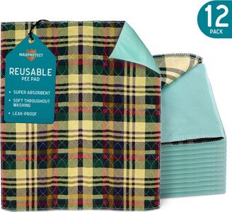 Chew + Heal MaxProtect Tartan Plaid Reusable Pee Pads for Dogs, Training Underpads - 12 Pack, 34 x 36
