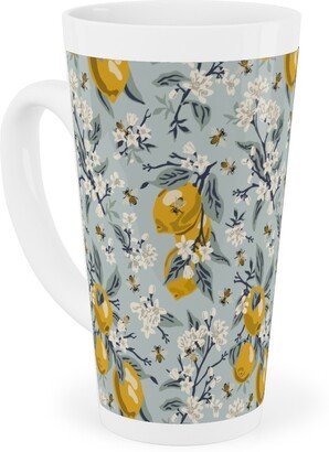 Mugs: Bees & Lemons - Blue Tall Latte Mug, 17Oz, Blue