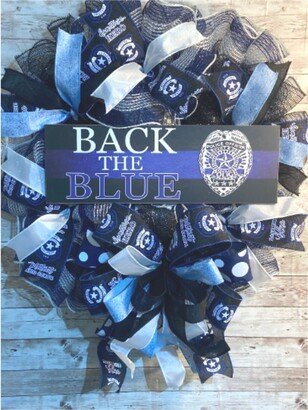 Back The Blue Police Awarness Wreath, Officers Decor, Door Hanger, Entryways Decoration Or Gift Idea