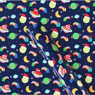 25 sq ft Space Christmas Gift Wrap Navy - Wondershop™