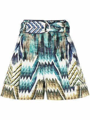 Patterned Belted Shorts