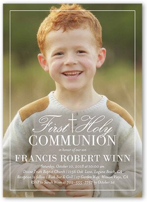 First Communion Invitations: Border Christening Communion Invitation, White, Standard Smooth Cardstock, Square