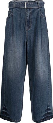 Pleat-Detailing Cotton Wide-Leg Jeans