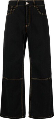 Embroidered-Motif Cotton Wide-Leg Jeans