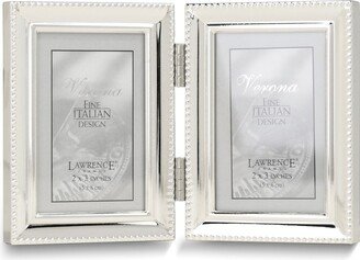 Curata Silver-Tone Portrait Hinged Polished Beaded 2x3 Double Photo Frame